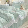 thumbnail image 3 of Ropa de cama de princesa coreana Seersucker con volantes Kawaii, falda de cama de encaje, funda de edredón de color sólido, juegos de sábanas dobles tamaño Queen para niñas, 3 of 6