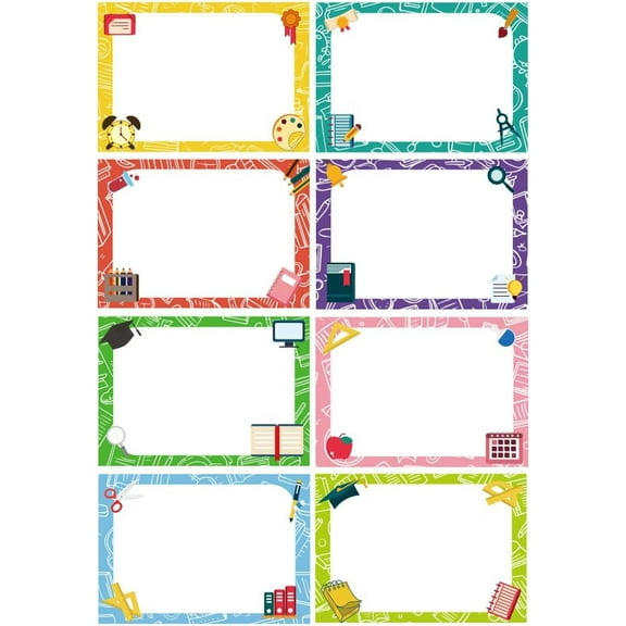 80Pcs/10 Sheets School Theme Name Tags Stickers 3.3x2.4 Inch Self Adhesive Name Tags Blank Name Labels Writable Adhesive Name Label Sticky Name