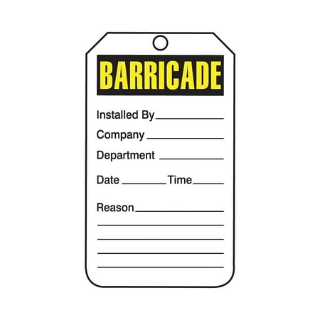 UPC: 0846642020361 | Accuform Signs 5 3/4  x 3 1/4  PF-Cardstock Barricade Tag  BARRICADE  Yellow/Black On White