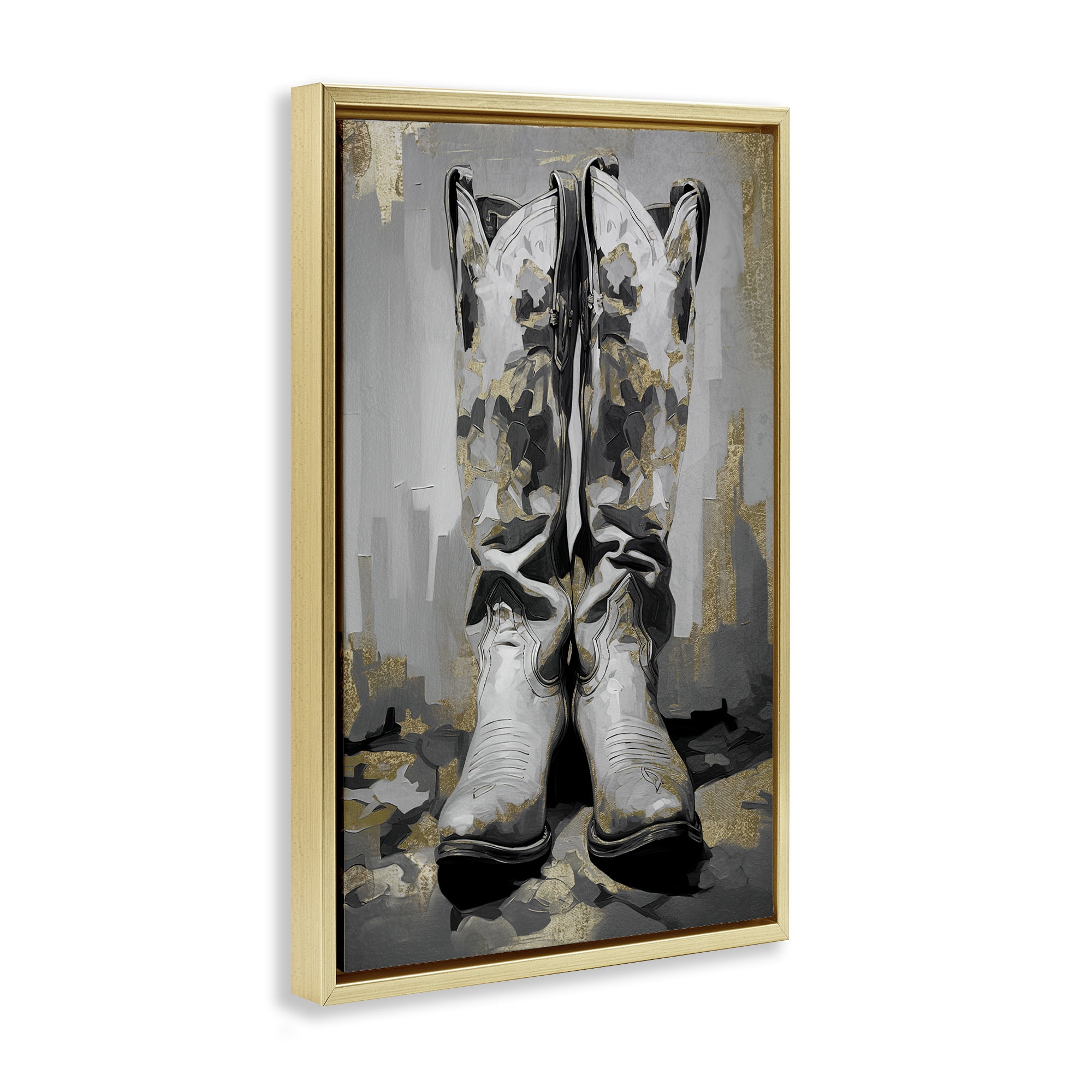 Stupell Industries Glam Streaked Boots Beauty & Fashion Painting Gold Floater Framed Art Print Wall Art, 17 x 25