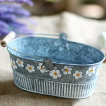 FOMIYES Flower Pot Vintage Daisy Embossed Garden Metal Tin Bucket Planter Pots with Handle Retro Home Decoration Wedding Window (Oval)
