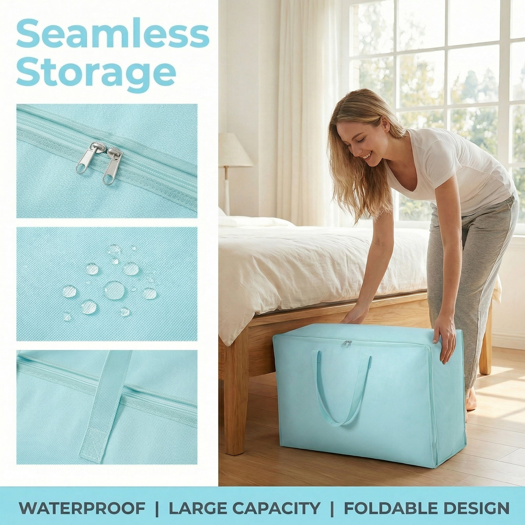 Unique Bargains Clothing Storage Bag Organize Bedroom and Closet Blue 21.3"x14.2"x7.1"