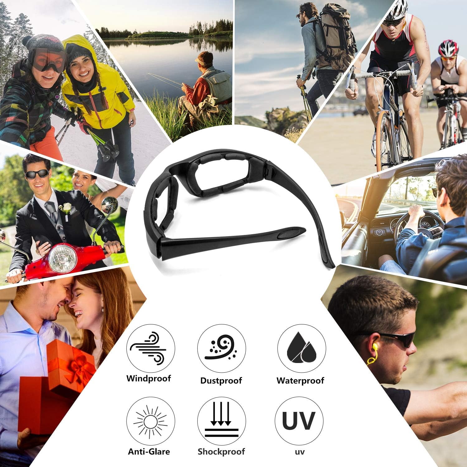 Motorcycle Riding Glasses Goggles UV Protection Dustproof Windproof Sunglasses for Outdoor Activities