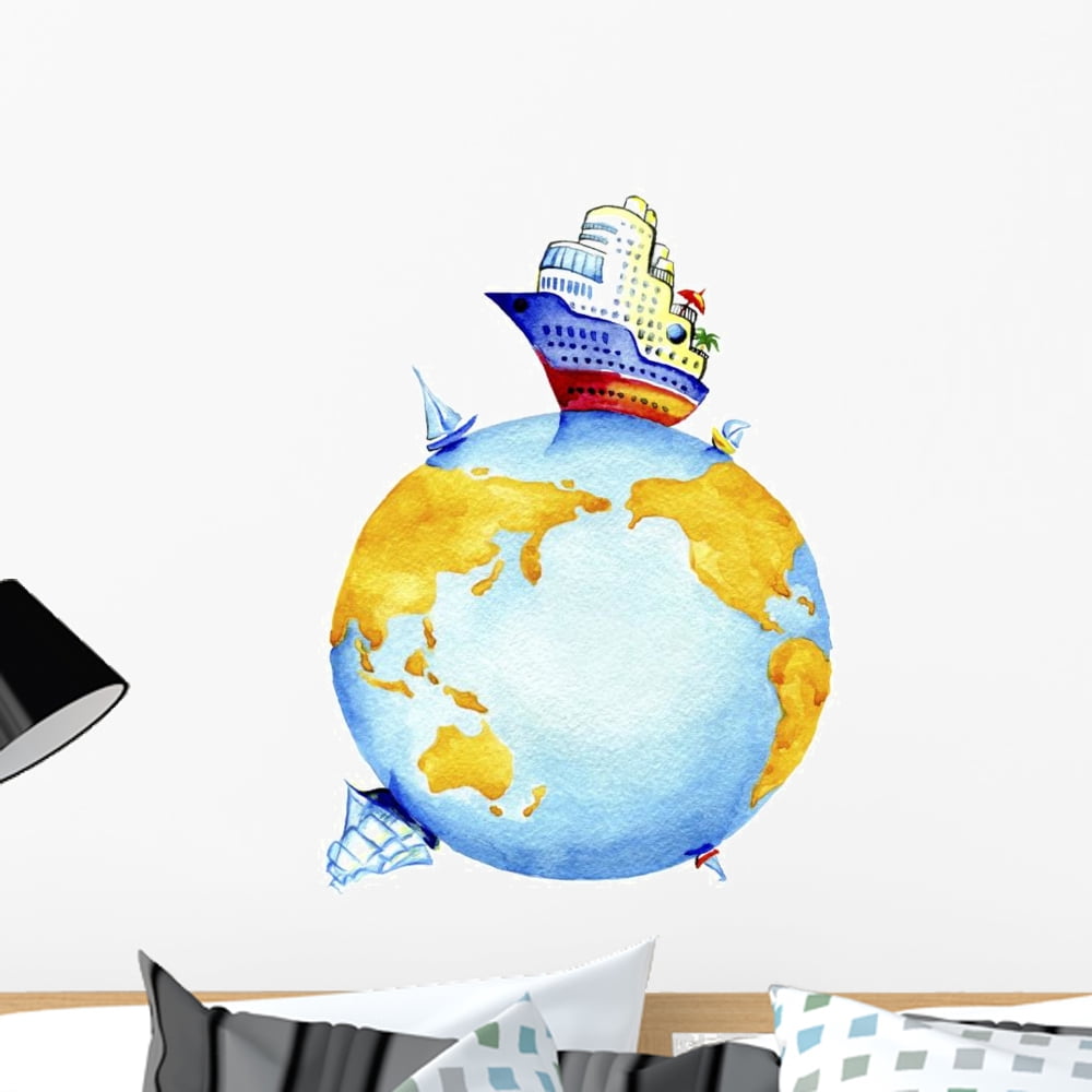 Planet Earth World Waterways Wall Decal Wallmonkeys Peel and Stick ...