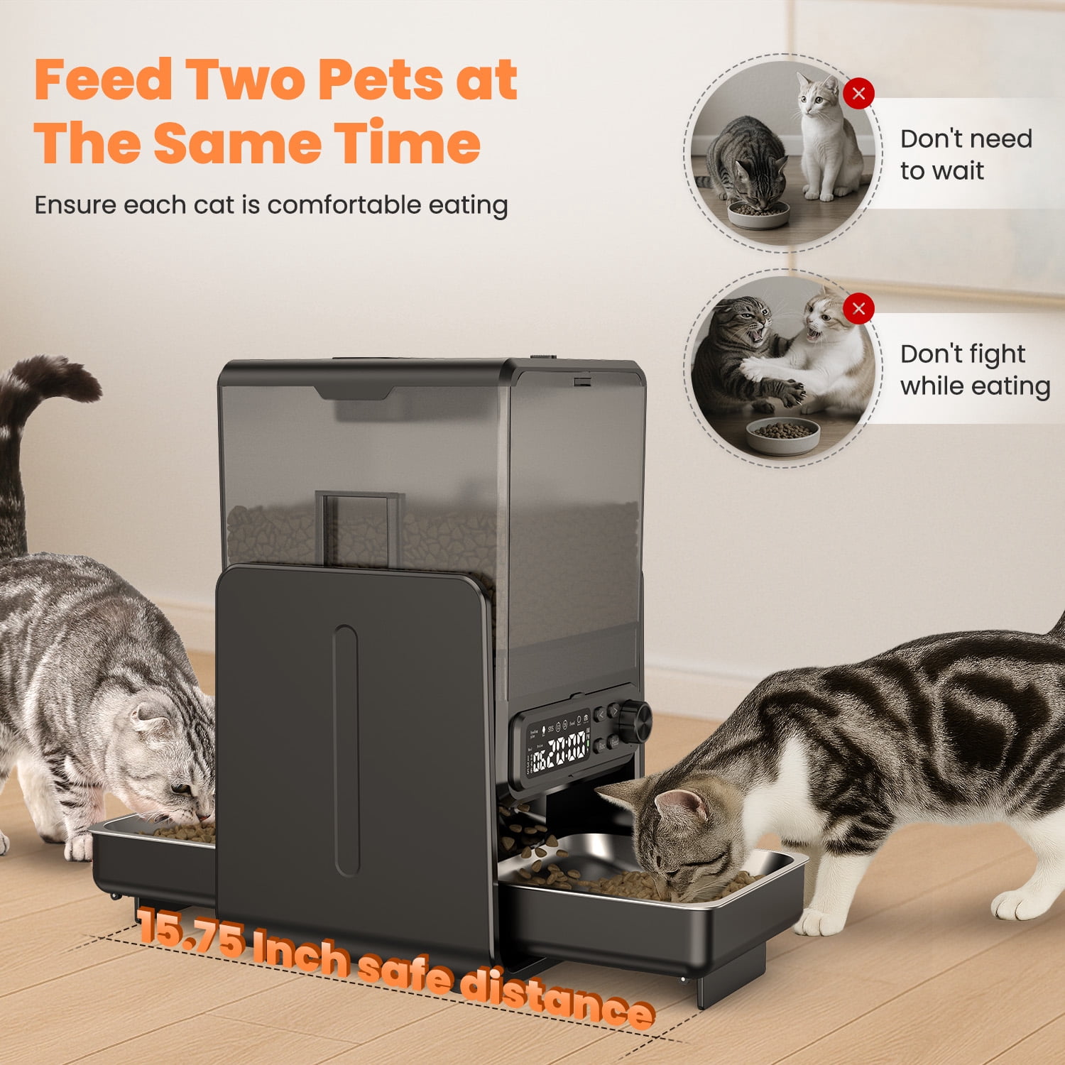 Dlopede Automatic Cat Feeder,5L,Bowls Timed Treat, Adjustable Height, 2 304 Stainless Steel Dual Pet Bowls for 2 Cats and Dogs