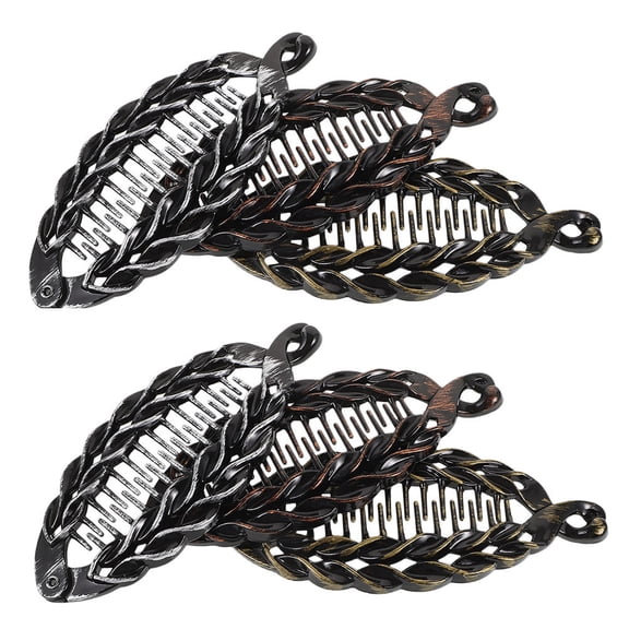 OULII Nonslip Banana Clips, Coffee, Secure Grip, Decorative for Thick Hair, 6Pcs