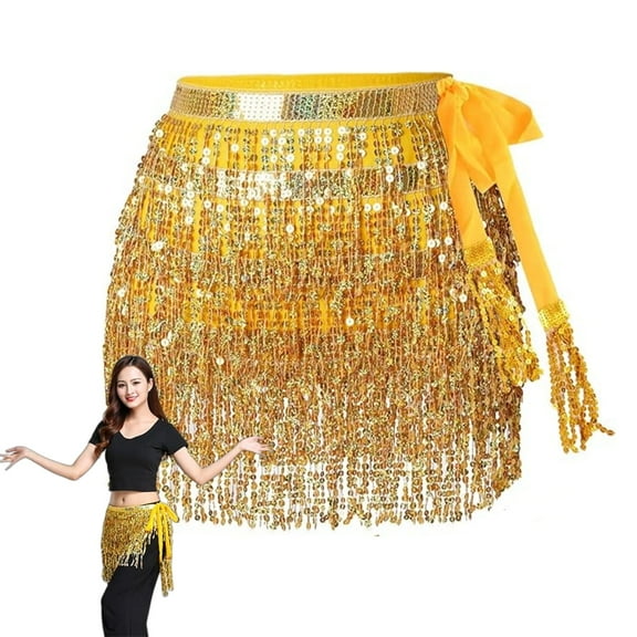 Gold Sequin Skirt with Fringe Topboutique 1 Pcs Sparkly Belly Dance Hip Scarf Skirt Women Tassel Skirt Wrap Rave Festival New Year Party Prom Costume