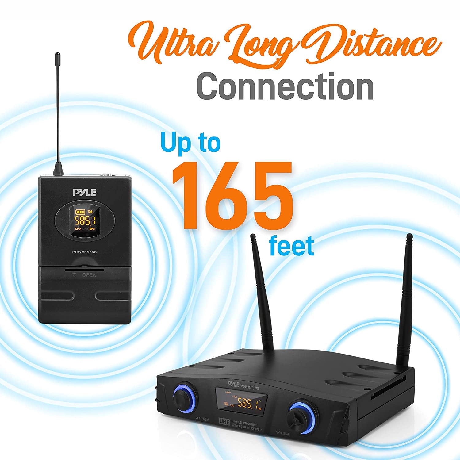 PYLE PDWM1988B - Compact UHF Pro Wireless Microphone System - USB Powered Desktop Mic Receiver System with Adjustable Volume Control, Includes Belt-Pack Transmitter, Headset Mic & Lavalier Mic (Single
