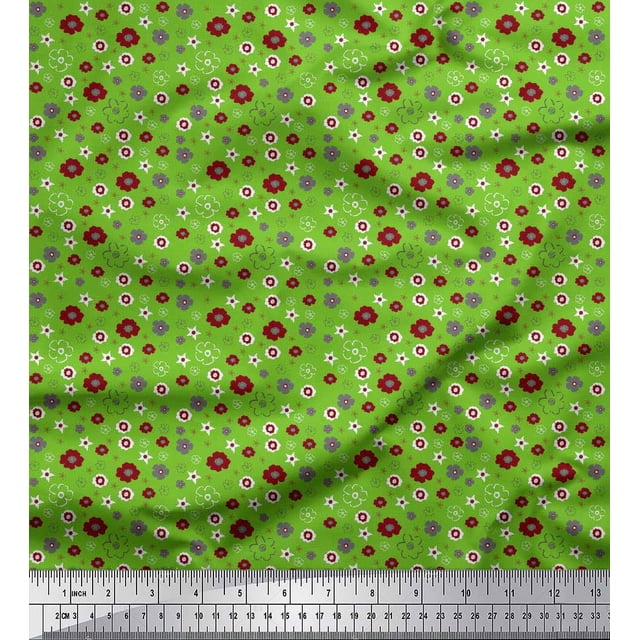 Soimoi Green Rayon Fabric Flower Artistic Decor Fabric Printed Yard 42 Inch Wide