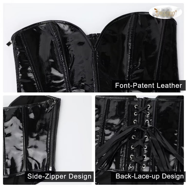 JASGOOD Women PU Leather Corset Top Lace-up Tied Underbust