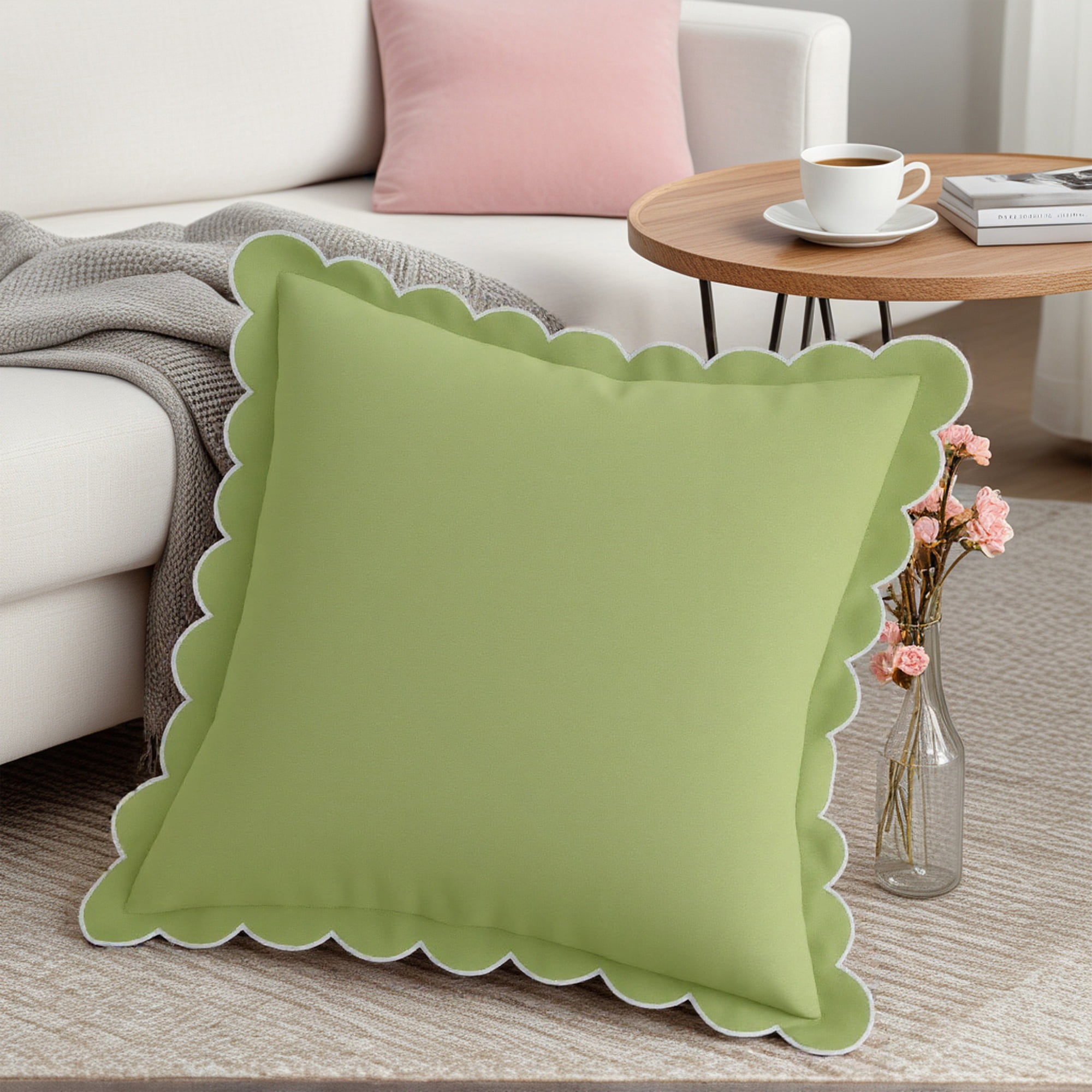 REGALWOVEN Cotton Throw Pillow Covers Cushion Cases Set, Scalloped Wavy Edge Designs, Modern Home Decor 2 Pcs Orange 18" x 18"