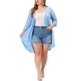 thumbnail image 2 of Unique Bargains Women's Plus Size Open Front 3/4 Sleeve Lace Mid-length Cardigan 2X Light Blue, 2 of 6