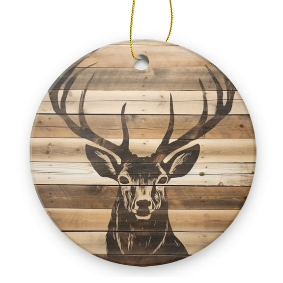Rustic Wood Slats With The Silhouette of Deer - Christmas Ornament Xmas Keepsake Ceramic Ornaments Holiday Decorations for Tree Christmas Gift Ideas 2.95in