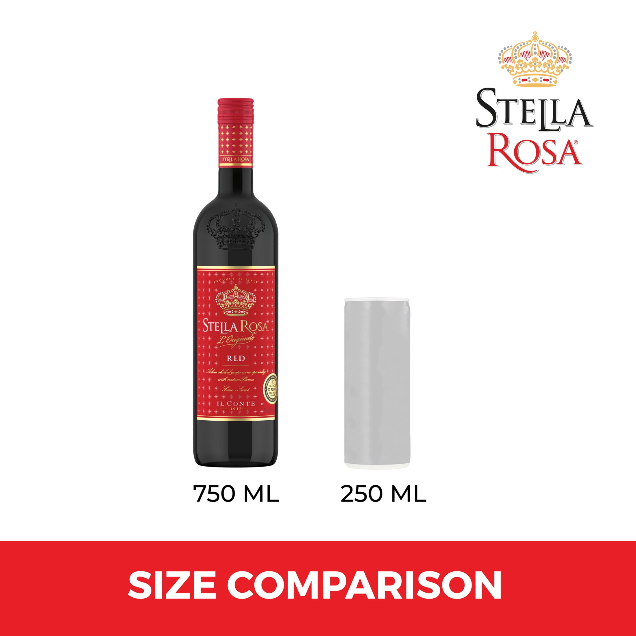 Stella Rosa Red Semi-Sweet Semi-Sparkling Wine, 750ml, 5% ABV, Flavors of Raspberry, Strawberry, and Plum