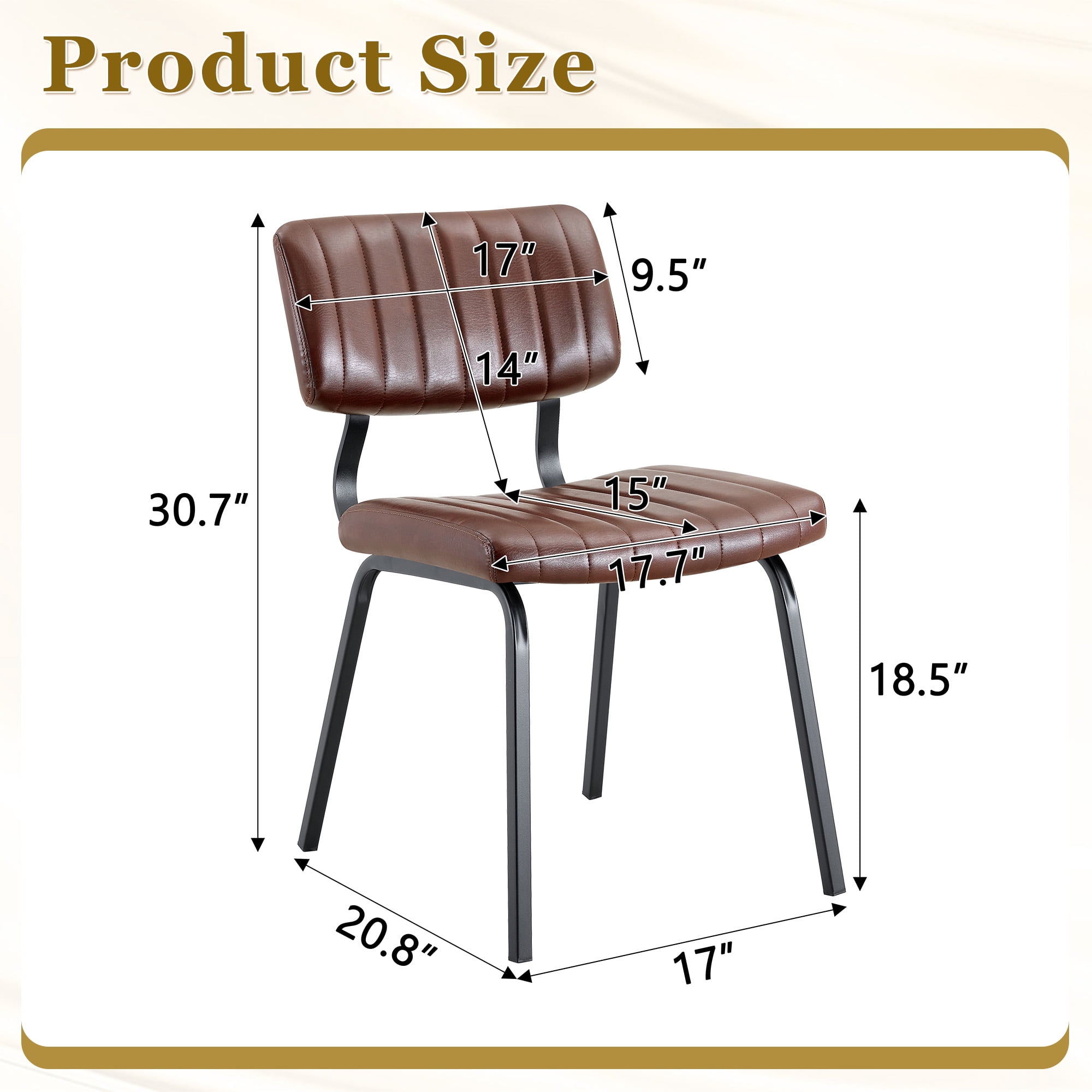 GARITIN 2 Pack Vintage Brown PU Leather Dining Chairs, Mid-Century Stripe Upholstered Side Chairs, Modern Industrial Accent Chairs with Black Metal Frame for Kitchen Dining Room