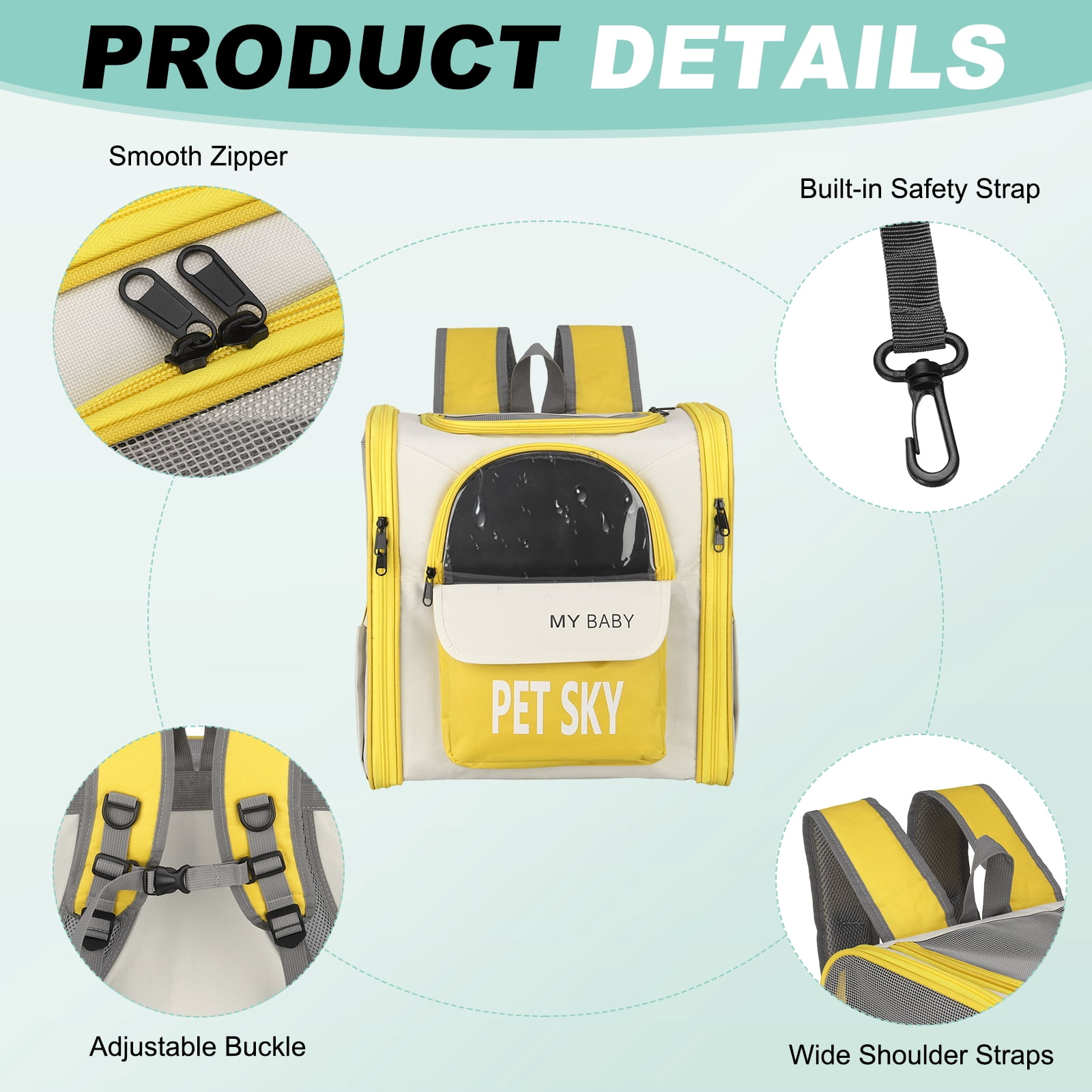 Uxcell Cat Backpack Carrier, Large Space & Breathable, Pet Hiking Travel Backpack for Cats or Small Dogs Puppies, Intended for Hiking / Camping / Traveling (Yellow, 13"x11"x15")