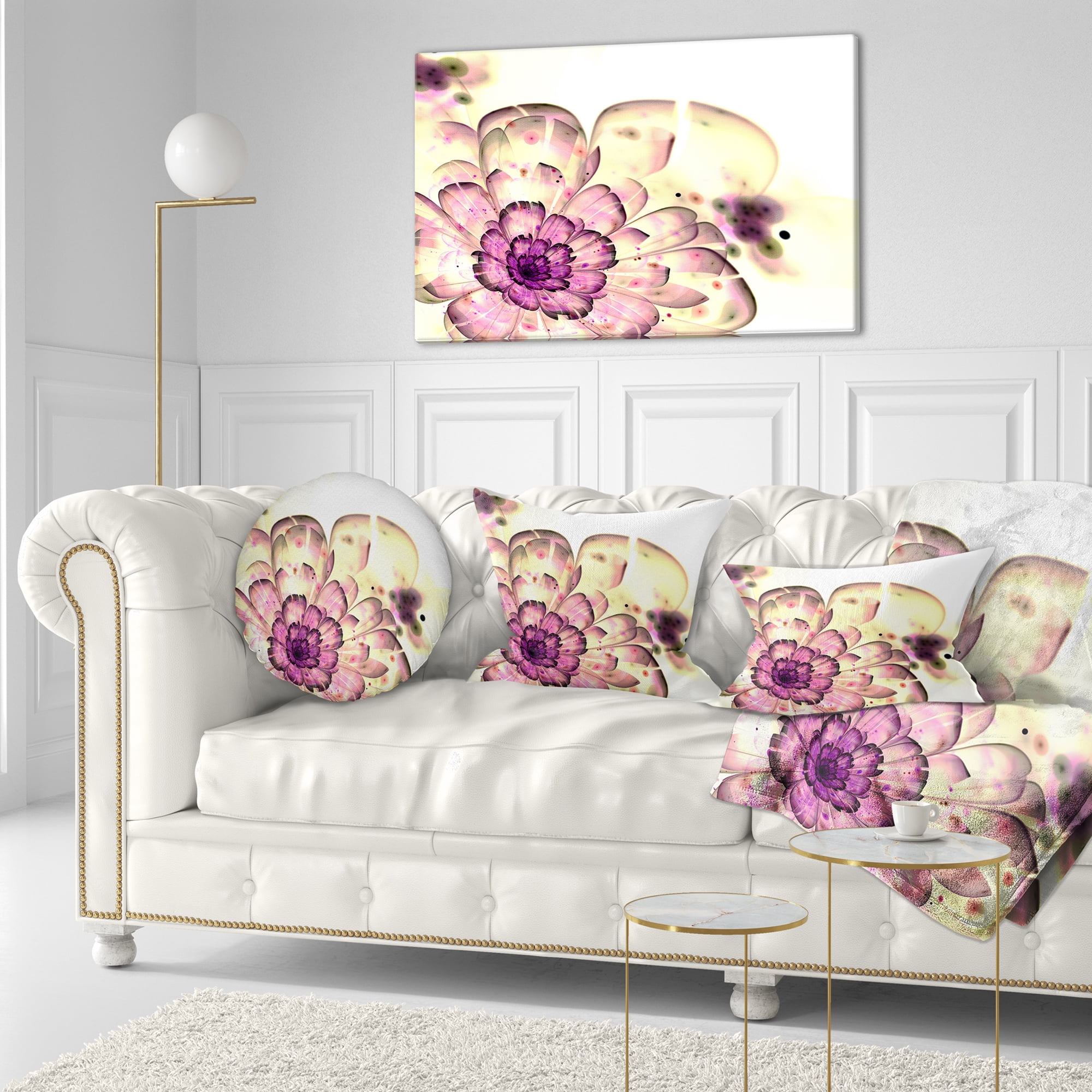 Designart Dark Yellow Fractal Floral Art - Abstract Throw Pillow - 12x20