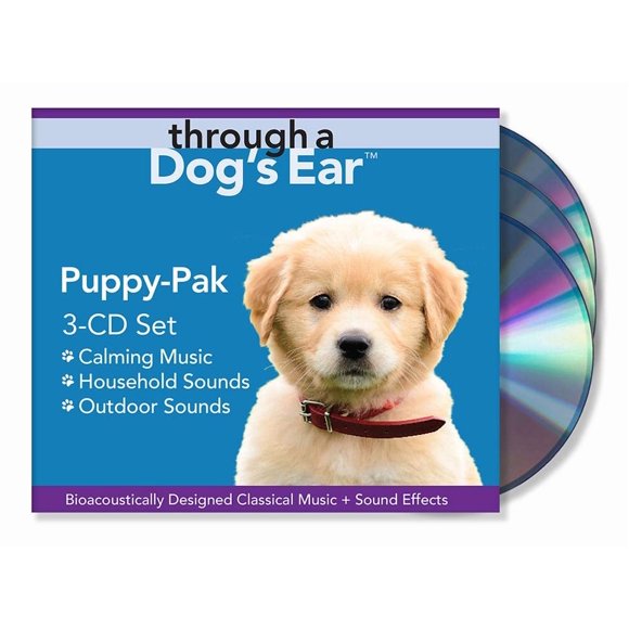 iCalmPet | Through a Dog's Ear: Puppy Pak | 3-CD Box Set | 3-hrs | Includes calming music, household, and outdoor sounds