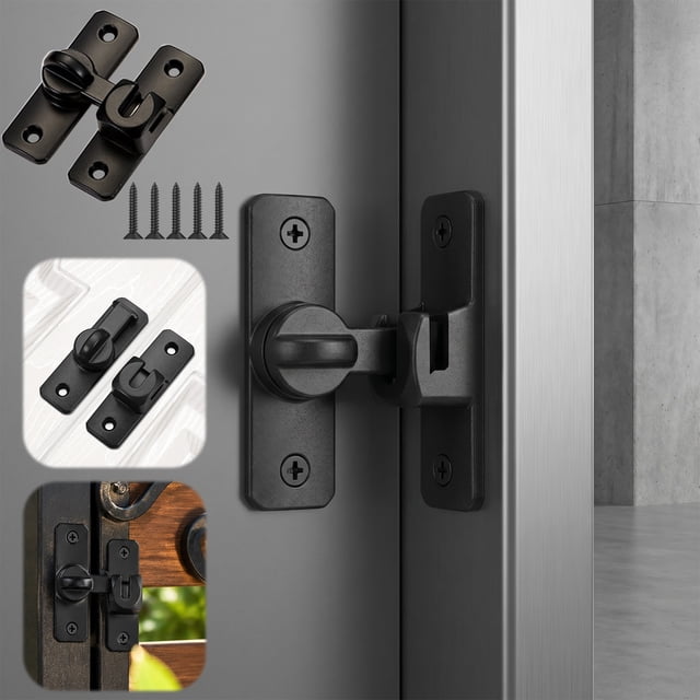 ZZkhGO Sturdy Alloy 90 Degree Rotate Door, Anti-Rust Barn Door Lock with One-Hand Operation, Secure Safety for Cabinet Window RV, Black
