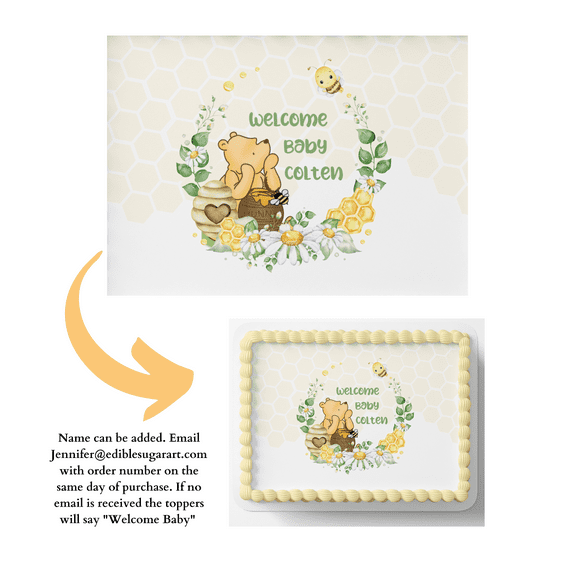 Pooh Bear Baby Shower Edible Image Cake Topper, by EDIBLE SUGAR ART