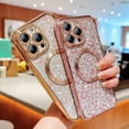 thumbnail image 3 of for iPhone 15 ProMax Case Compatible with MagSafe, Leopard Glitter Magnetic 15 Pro Max Case for Women Luxury Plating Clear Camera Lens Cover Shockproof Soft Silicone Bumper 6.7 "(Gold), 3 of 11
