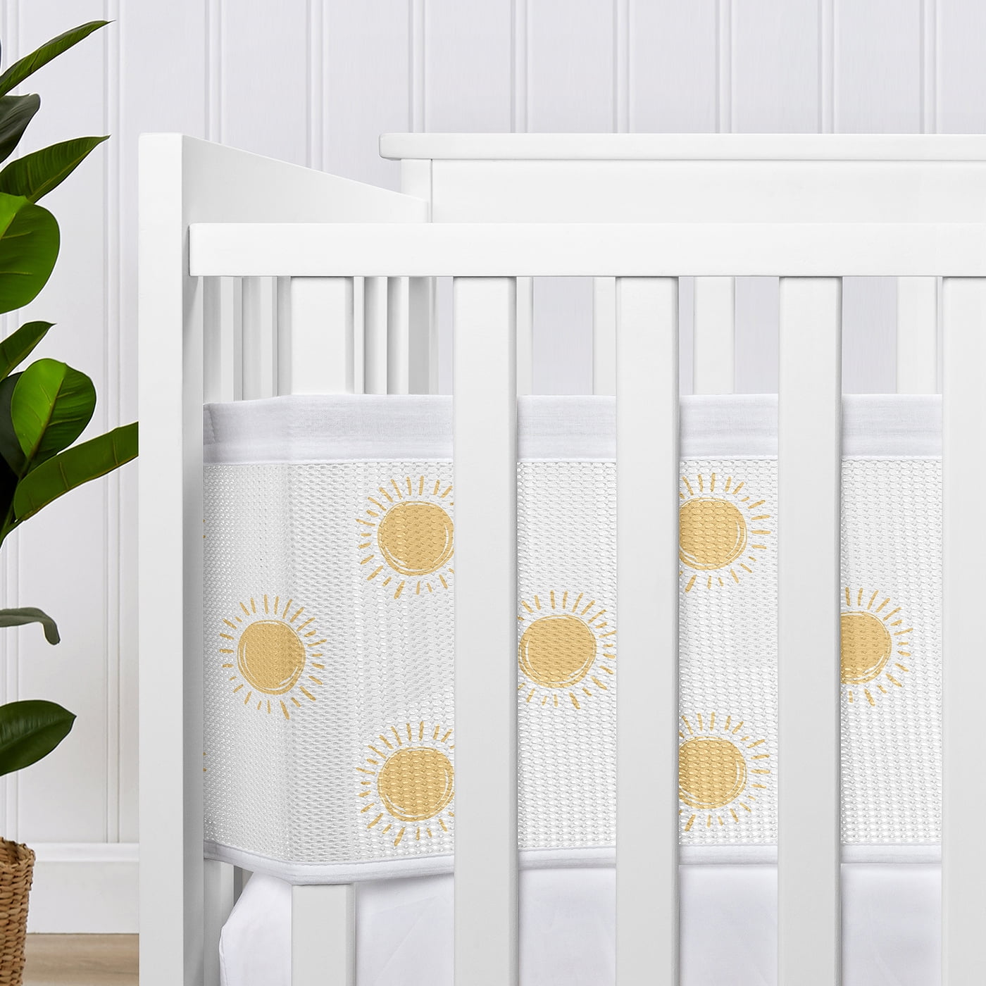 Sweet Jojo Designs + BreathableBaby Boho Sun White and Mustard Boy, Girl, Unisex/Gender Neutral Breathable Mesh Crib Liner