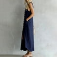 thumbnail image 4 of fheaev Women's Maxi Dress Linen Relaxed Fit Sleeveless Button Front Slit for Everyday Navy S, 4 of 7