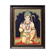 Lord Hanuman Ji Tanjore Painting | Traditional Colors With 24K Gold | Teakwood Frame | Gold & Wood | Handmade | Made In India