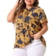 thumbnail image 5 of Blusa de verano casual de mujer plus size con cuello atado y mangas cortas, estampado floral, Agnes Orinda, talla 3X, color marrón, 5 of 6
