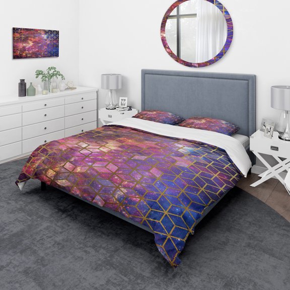 Designart 'Dark Yellow Cubes on Cosmic Background' Modern & Contemporary Duvet Cover Set