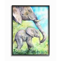 Stupell Industries Cute Baby Elephant Family Animal Blue Watercolor Painting Framed Giclee Texturized Art by George Dyachenko