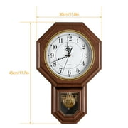 Wall Clock,Imitation Wood Plastic Regulator Clock with Pendulum, Brown