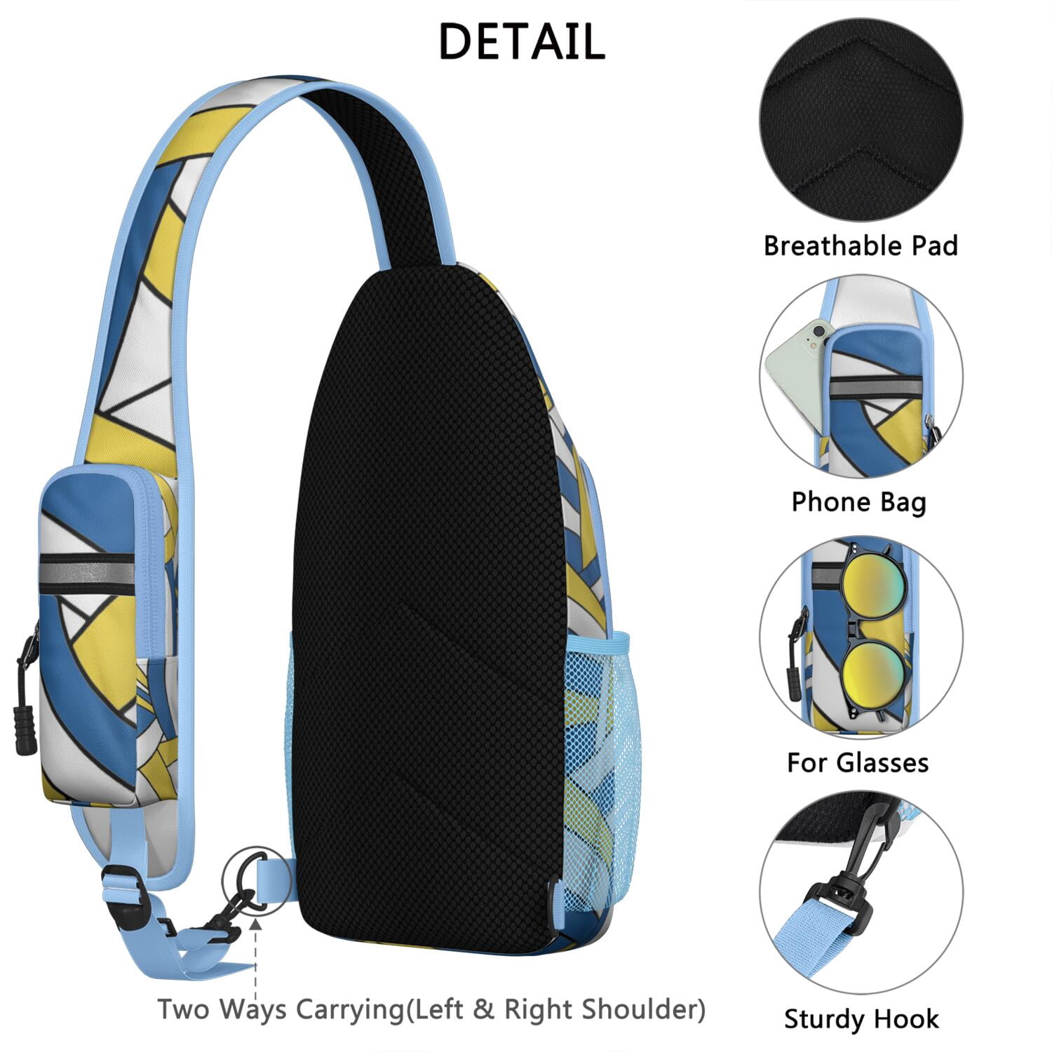 Sports Print Sling Backpack with Baseball, Football, and Soccer Themes – Water-Resistant Crossbody Bag with Anti-Theft Pocket, Large Storage Compartments, Adjustable Strap