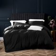 thumbnail image 2 of 3 Pieces Silky Satin Queen Duvet Cover Set, Ultra Luxury and Soft Solid Color with Hidden Zipper Design Comforter Cover, Black, 2 of 6
