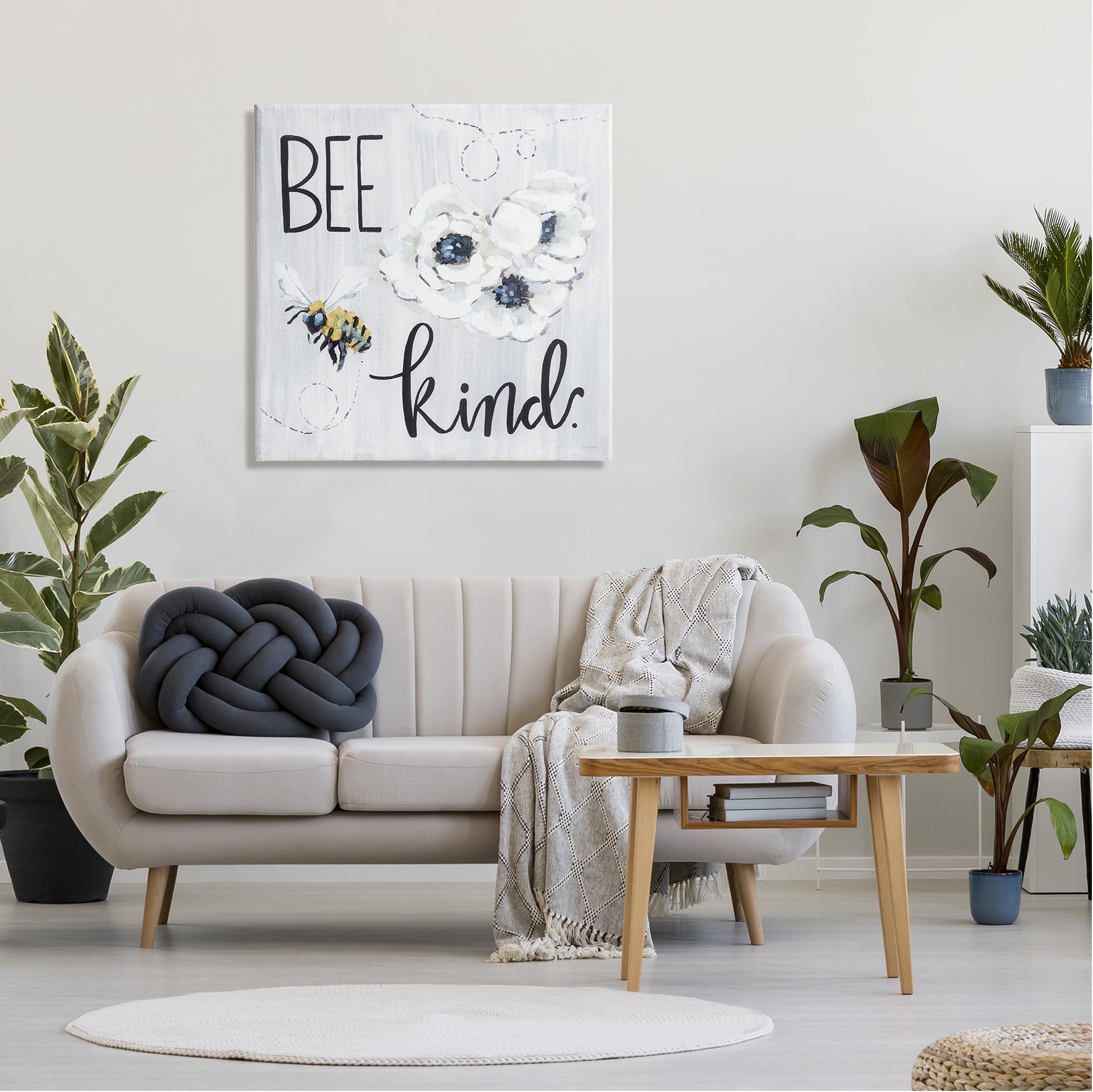 Stupell Industries Bee Kind Witty Bumble Insect Buzzing Blossoms Graphic Art Gallery Wrapped Canvas Print Wall Art, Design by Sara Baker