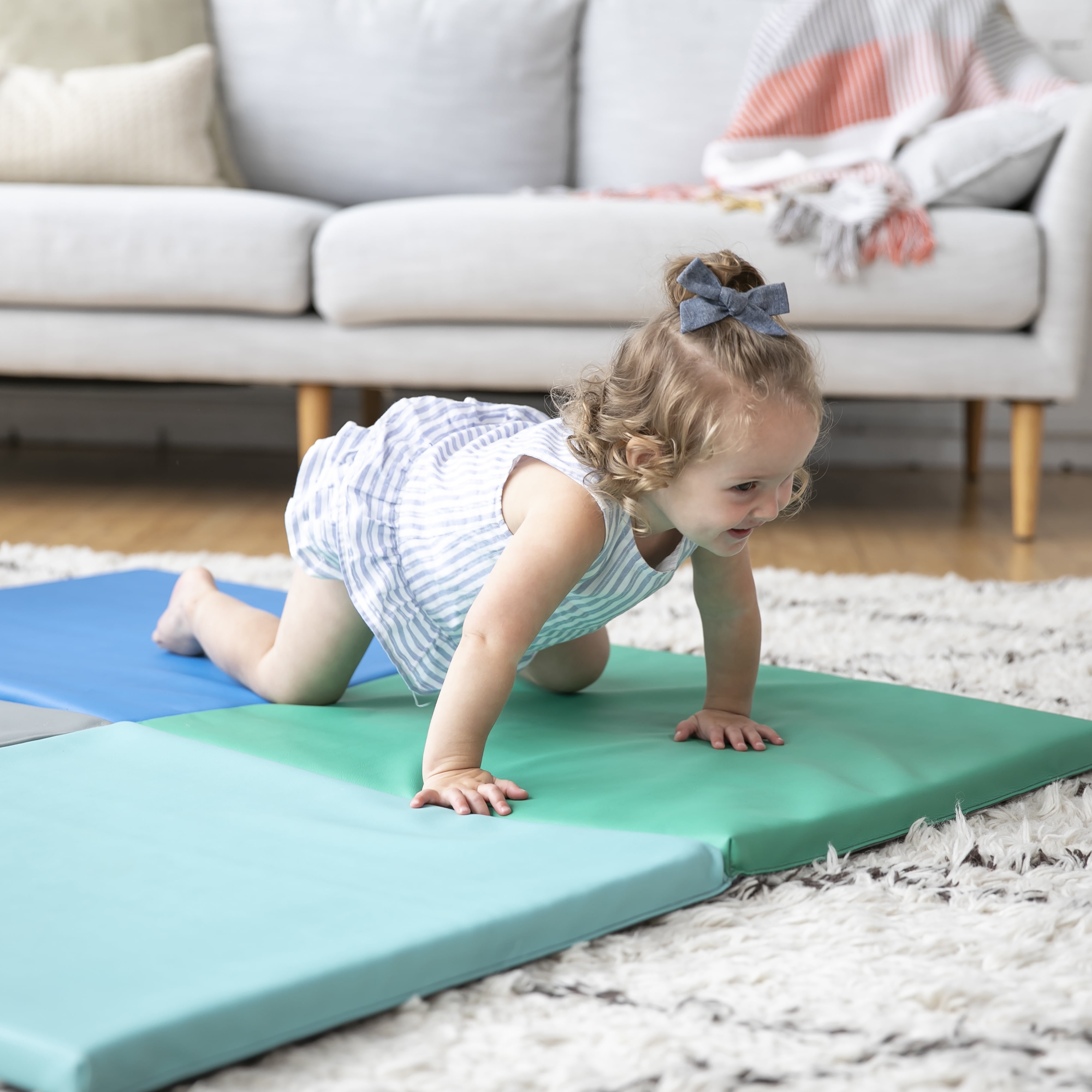 ECR4Kids SoftZone Quad Fold-N-Go Activity Play Mat, 48in Square, Baby Essentials, Contemporary