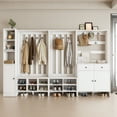 thumbnail image 4 of RichYa 2-Piece Hall Tree with Bench & Shoe Cabinets,Freestanding Coat Rack with Drawers for Entryway, Living Room, White(AB), 4 of 6