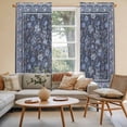 thumbnail image 2 of Navy Blue Floral Boho Kitchen Curtain for Berdoom Living Room Cafe 72 Inch Length, Ethnic Tribe Abstract Flower Tiers Curtains Light Filtering Drapes Rod Pocket Window Treatment 2 Panels 52"Wx72"L, 2 of 8