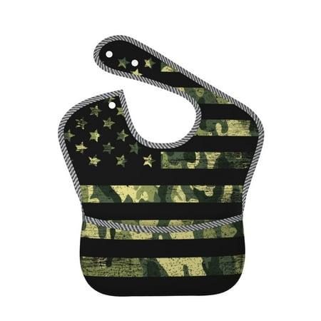Bingfone Mess-Proof Baby Bib - Waterproof Bib For Baby Boy Or Girl With Food Catcher Pocket, Unisex-American Flag Camo