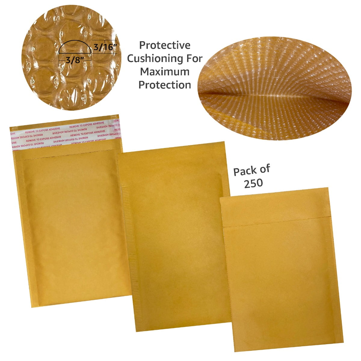 StarBoxes 250 Kraft Bubble Mailers 4x8" - #000 Self-Seal Padded Envelopes