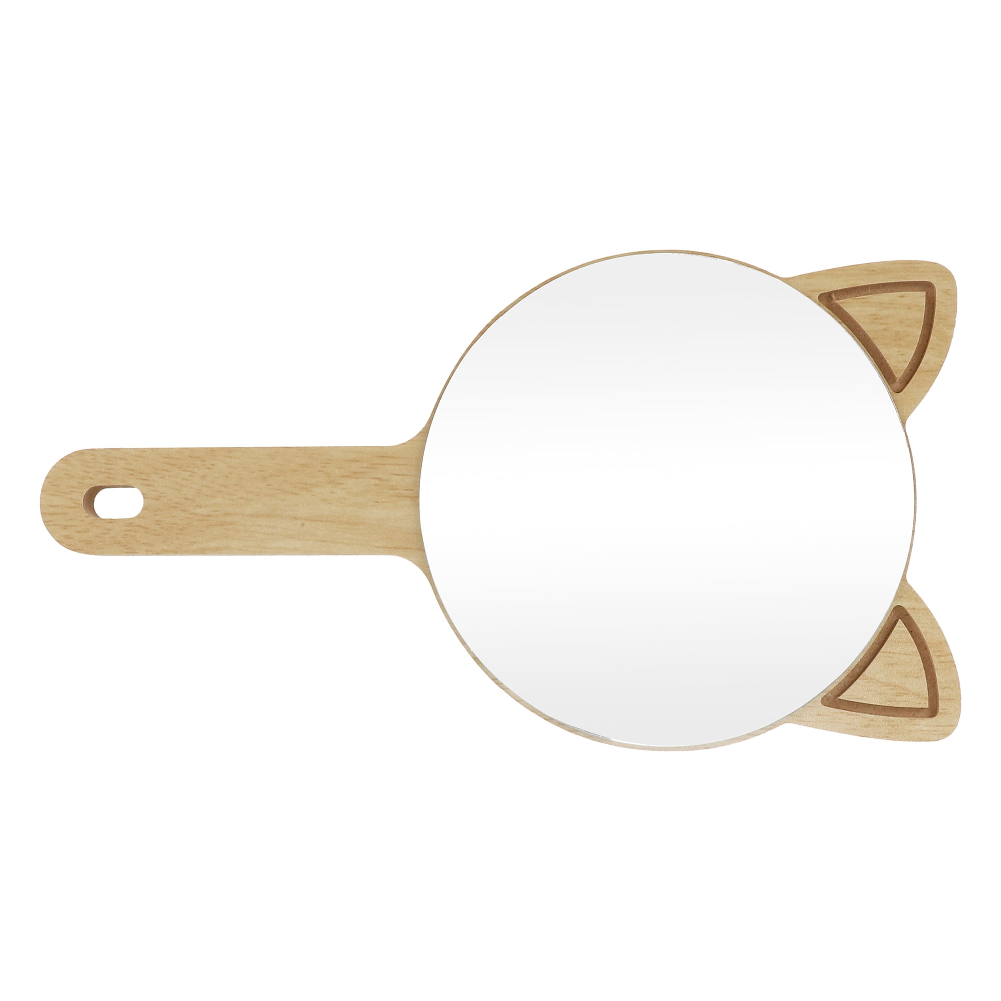 Unique Bargains 1 Pc Women Large Cartoon Ears Hand Mirror for Beauty Parlor Wood Color