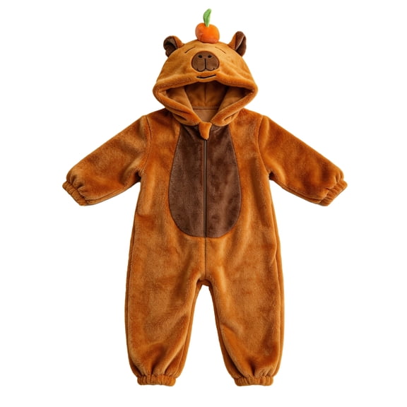 HAHASHOW Unisex Infant Toddler Animal Flannel Hooded Romper Jumpsuit, Fall Winter Warm Soft One-Piece Onesie, Machine Washable, 0-3T