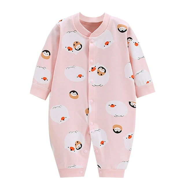 Fall/Winter Clothes, HVOBBTY Kid's Fashion Long Sleeve Soft Romper, Child Printing Born Button-Neck Long Sleeved Long Rompers Pink 59