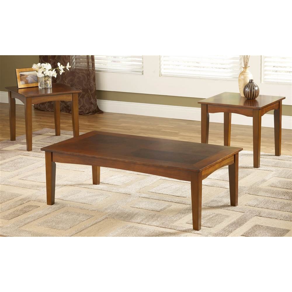 3Pc Coffee Table with End Table in Brown