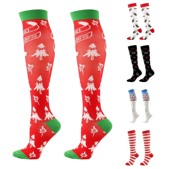 Gyujnb Men and Women Compression Socks Calf Knee High Cartoon Christmas Print 3D Socks Warm Pressure Stockings