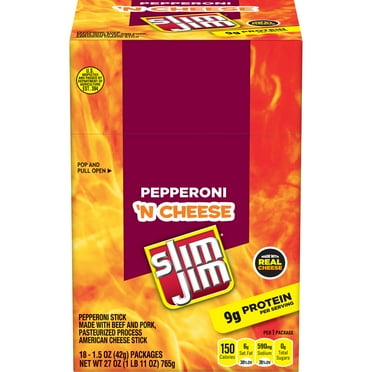 Slim Jim Beef and Cheese Stick, Pepperoni ’n Cheese, 10g Protein Per Serving, 1.5 Oz. 18-Count