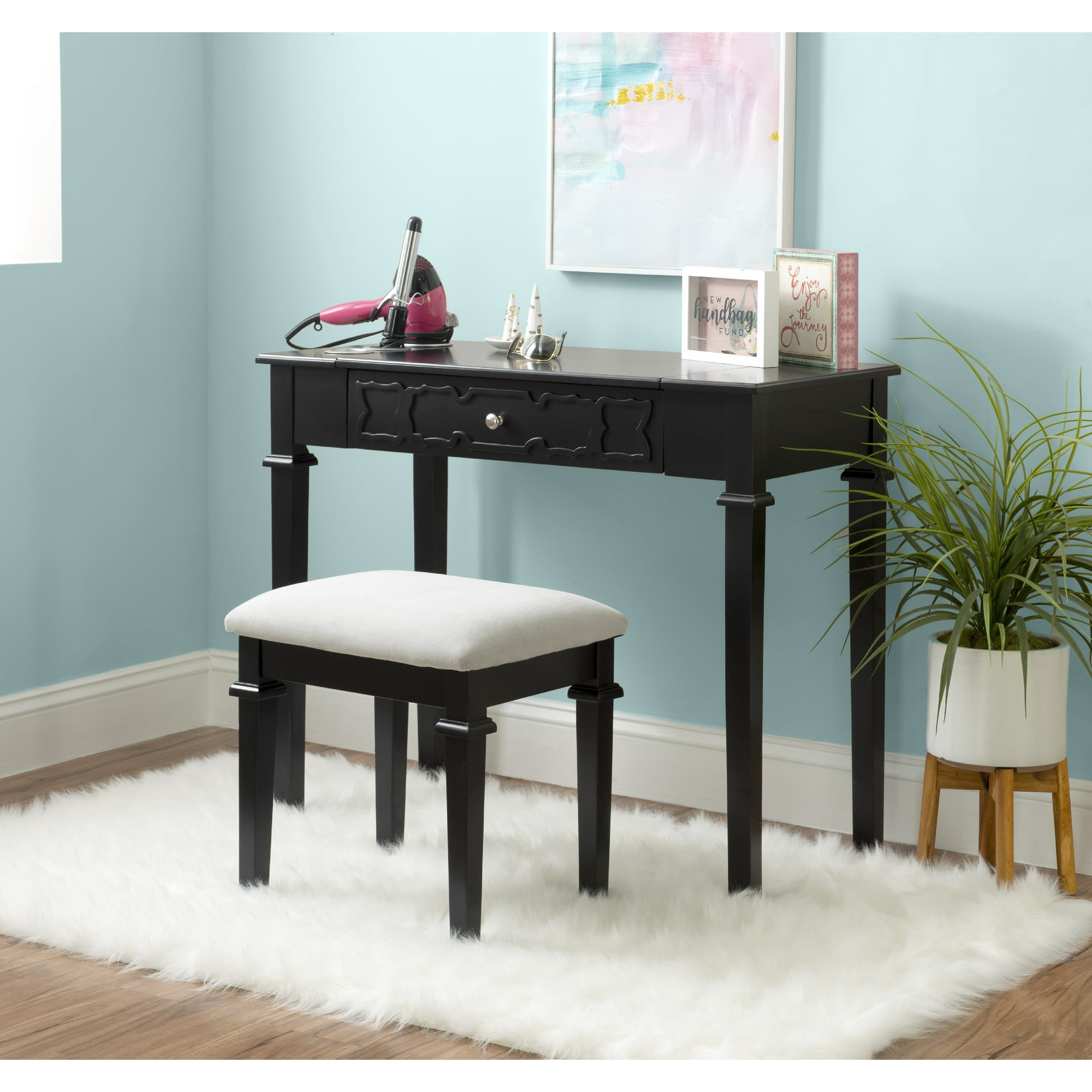 Linon Eakins 3-Piece Vanity Set Black