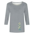 thumbnail image 4 of CYMMPU 3/4 Sleeve Blouses for Women Dressy Casual Flower Printed Spring Tops Summer Trendy Shirts Round Neck Loose Fit Tunic Tops Lightweight Basic Tees Gray XXXL, 4 of 4