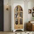 thumbnail image 2 of WIAWG Carved Storage Cabinet with 2 Glass Doors & Drawer, Pooja Mandir with 3-Tier Shelves, Decorative Cabinet Display Cabinets for Living Room White and Walnut,70.9”H, 2 of 12