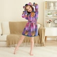 thumbnail image 3 of FORMRS Niños Bathrobe Unisex Hooded Robe Soft Plush Pajamas Sleepwear, Size 2-3T, Large Purple Flowers, 3 of 7
